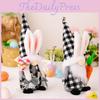 Adorable Black And White Checkered Bunny Ears Plush Doll Holding Carrot For Easter Decor