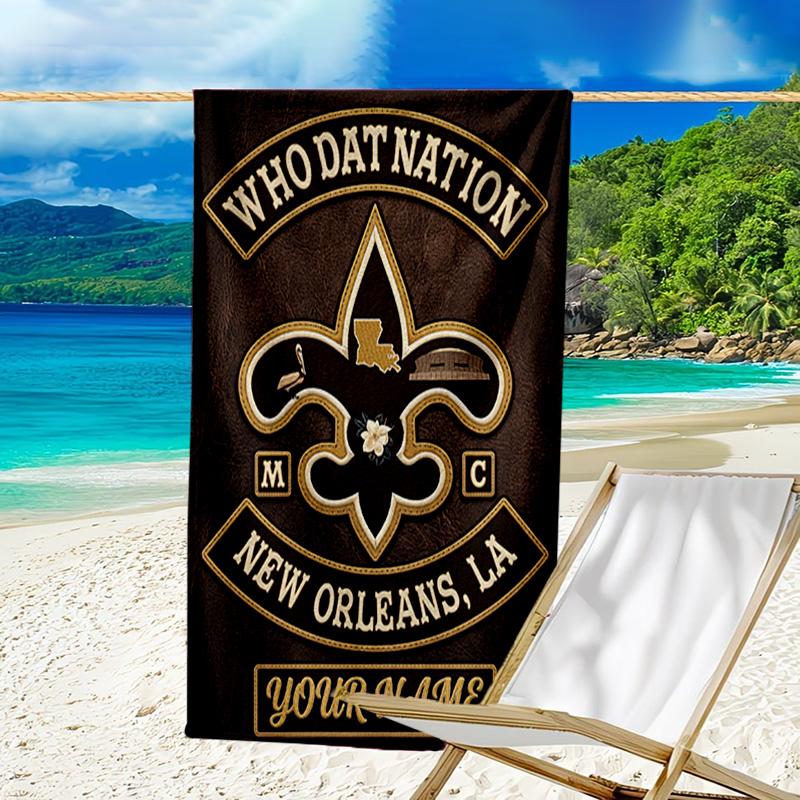 Custom Name Beach Towel Orleans Saints Logo Beach Towel, Soft Microfiber, Gift for Her/Him, Birthday, for Pool, Beach, Travel, Fan gifts