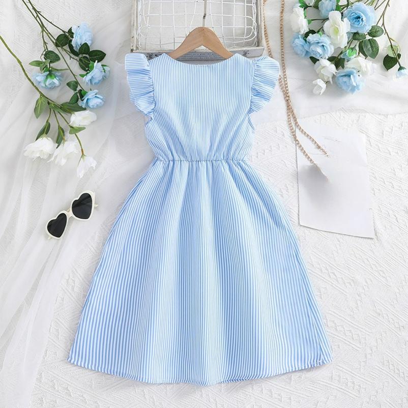 CUHK Children's Clothing Children's Dress Summer Western Style Flying Sleeve Striped Princess Dress