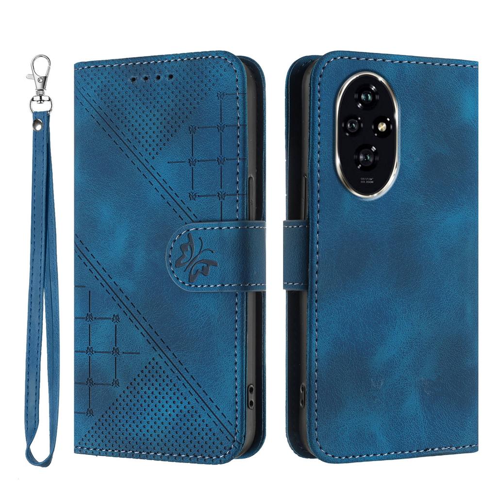 For Honor 200 Pro 5G Leather Wallet Case Butterfly Flower Imprinted Phone Cover with Strap