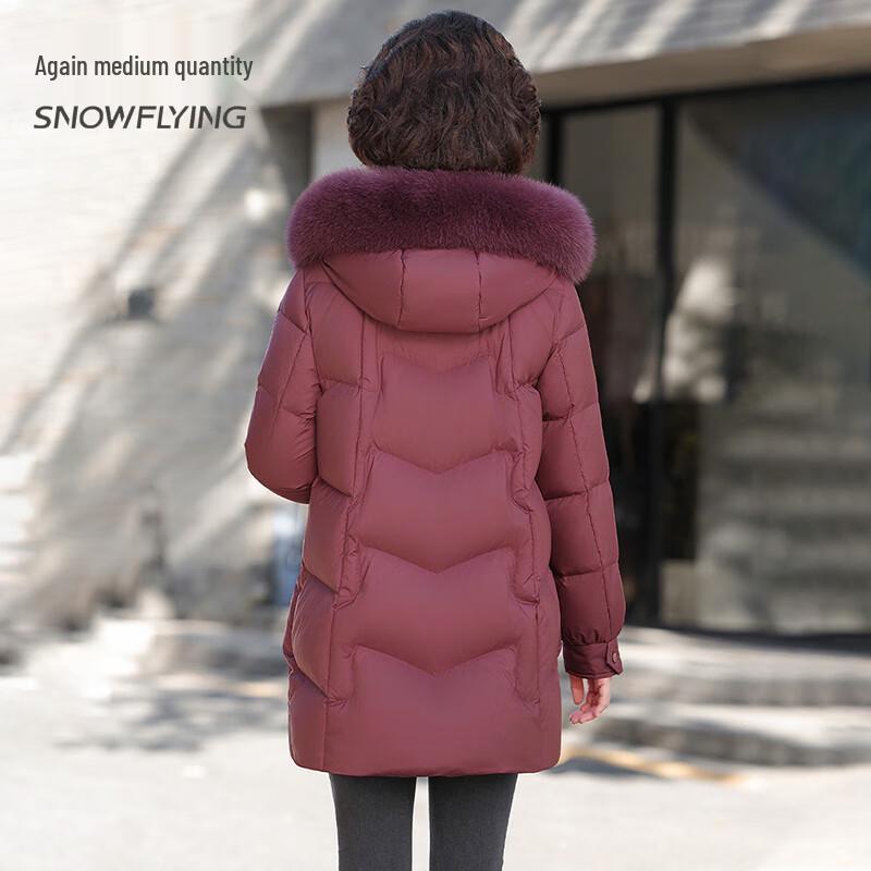 SNOWFLYING Women's Mid-Length Down Jacket with Fox Fur Collar
