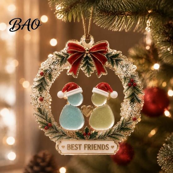 Seasonal Home Wall Decor Best Friends Christmas Wreath Pendant, Acrylic Hanging Ornament, Xmas Fireplace Pendant Decorative Piece for Holiday
