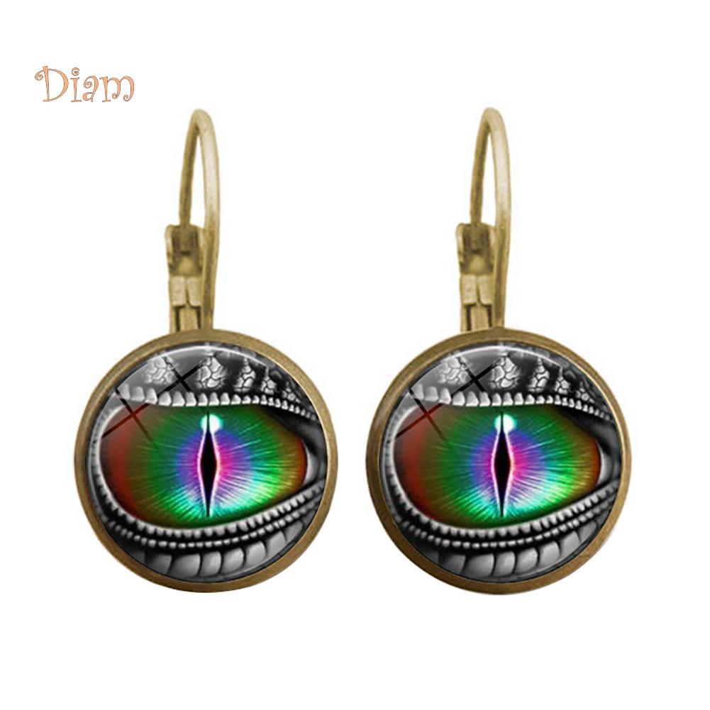 Diamentowa biżuteria Retro smocze oczy Cabochon szklany okrągły wisiorek damskie kolczyki Leverback