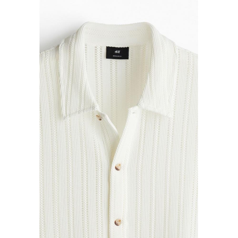 H M crocHet Look sHirt Regular Fit creaM
