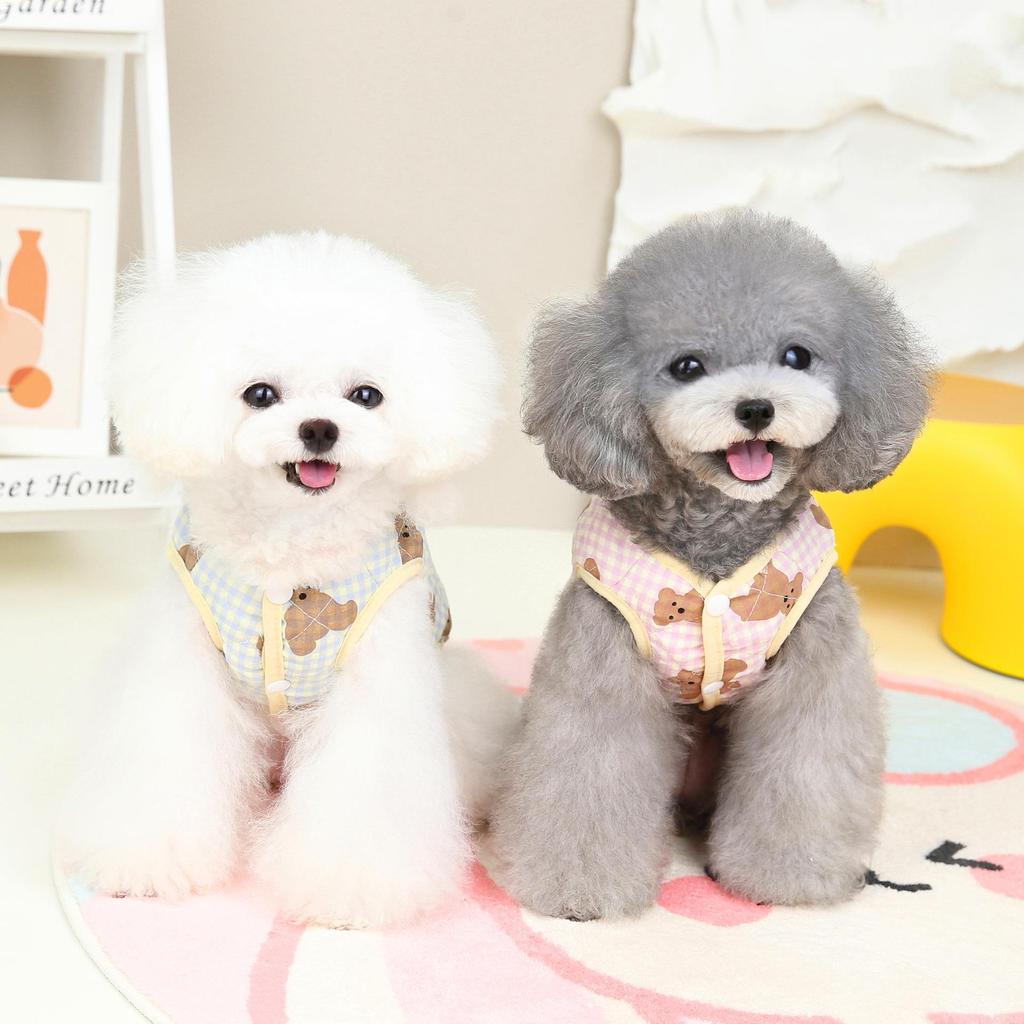 Pet Plaid Bear Quilted Vest Dog Clothing Autumn and Winter Can Pull Puppy Clothes New Small Dog Teddy Cotton Plaid Printed Vest