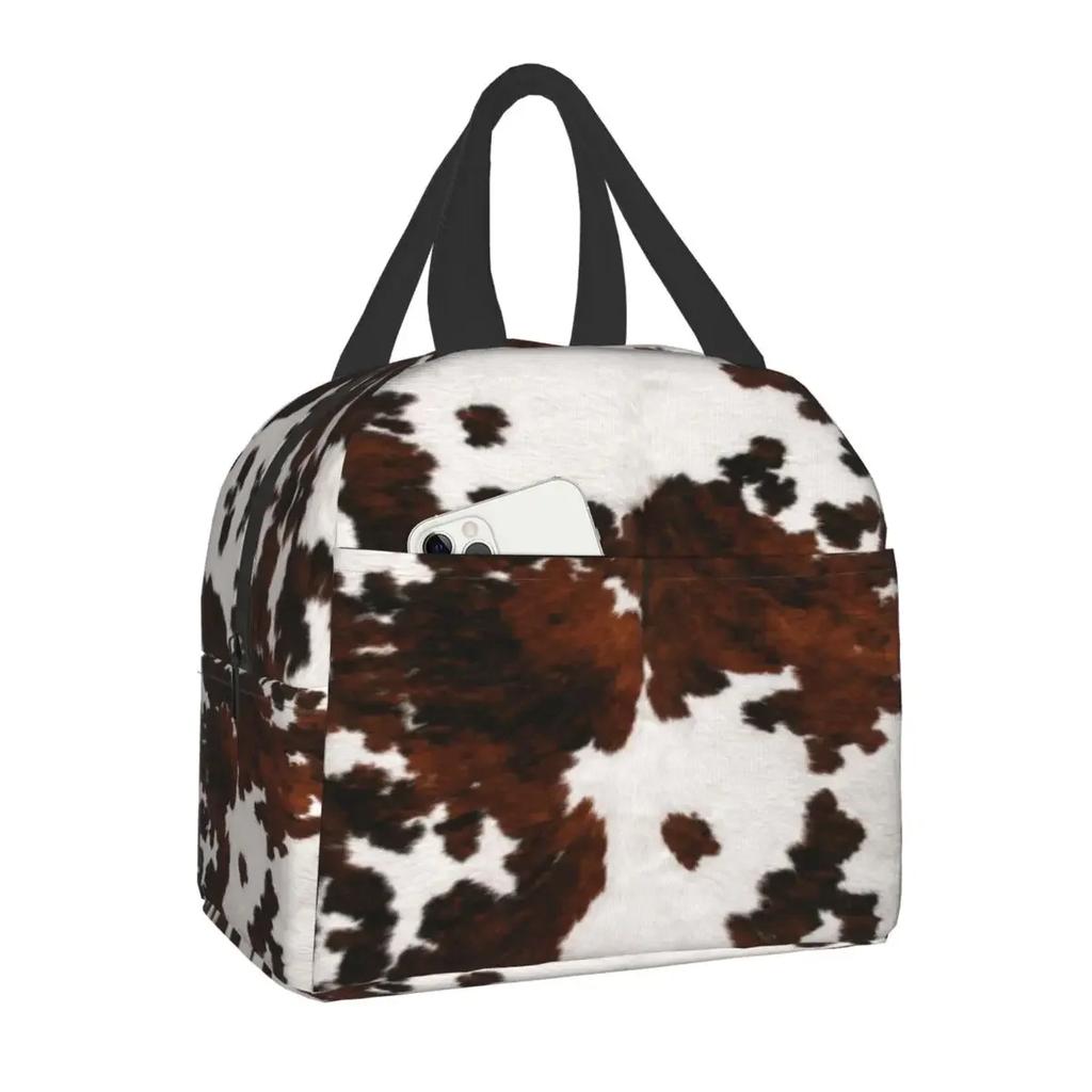 Animal Cowhide Texture Cow Print Lunch Bag for School Office Picnic Leakproof Insulated Cooler Thermal Lunch Box Women Children