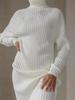Women's Casual Thick Ribbed Long Sleeve Turtleneck Sweater Dress, Solid Color, Bodycon Fit, Autumn Winter 2024.