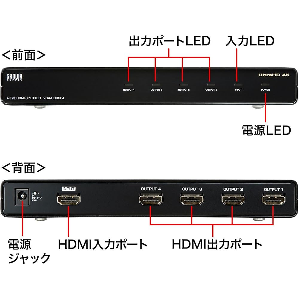 Sanwa Supply HDMI Splitter (4-way) 4K/60Hz HDR Compatible VGA-HDRSP4