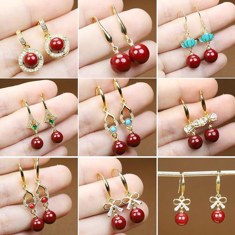

Natural Cinnabar High-Content Purple Gold Sand Stud Earrings for Women