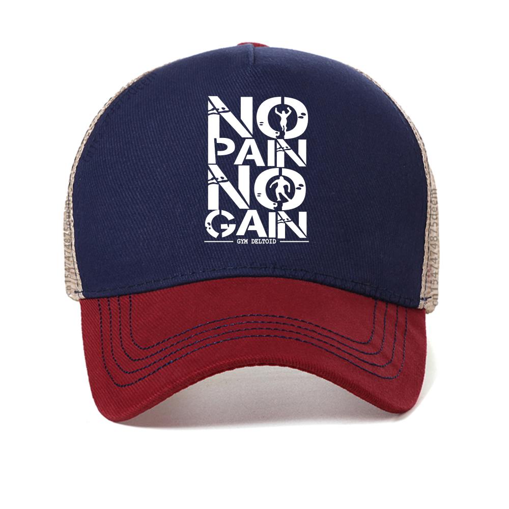 No Pain No Gain Gym Motivational Quote Baseball Cap For Men Women Adjustable Hats Bodybuilding Workout Mesh Breathable Sun Hat