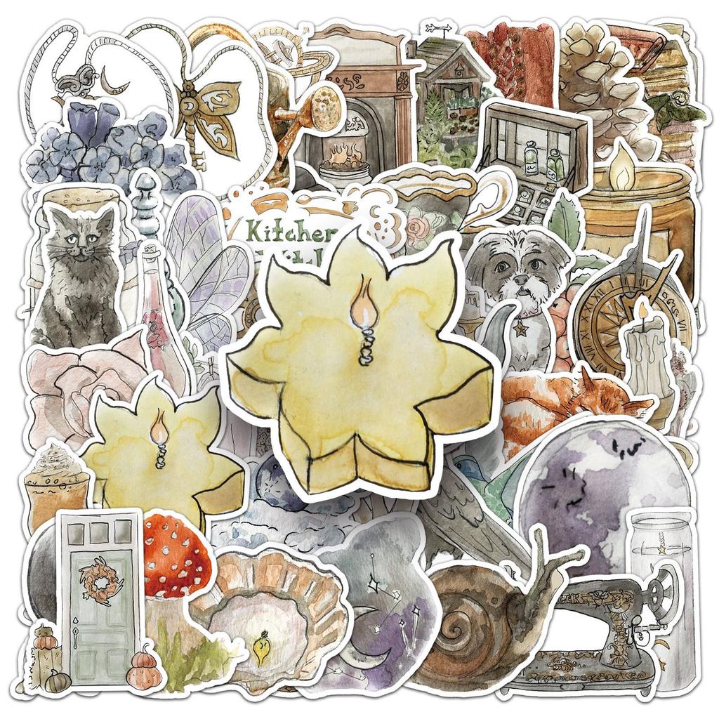 50 Aquarell-Stil Graffiti-Aufkleber Personalisierte Kleine Frische Handgemalte Dekorative Handyhülle Wasserbecher Koffer Aufkleber