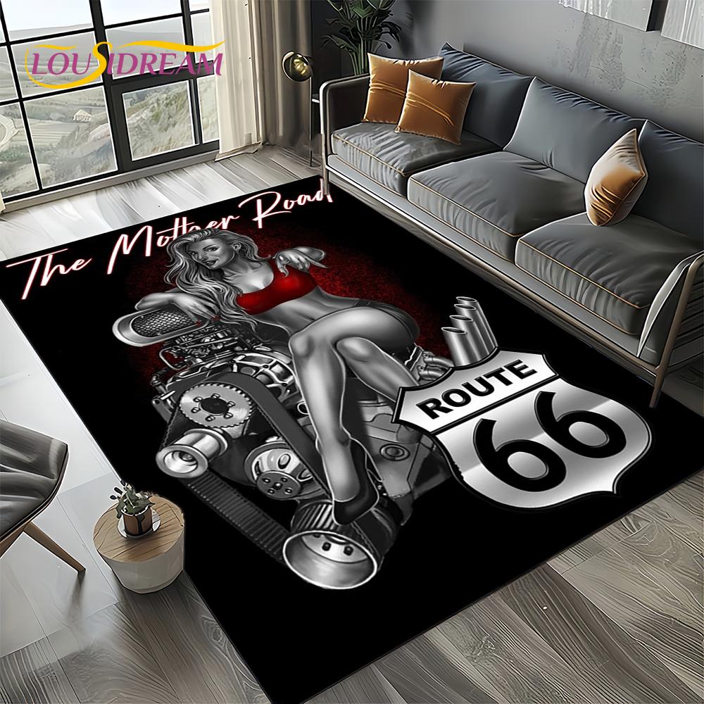Retro America Historic Route 66,Mother Road,mãe EstradaCarpet Rug for Living Room Bedroom Home Sofa,Area Rug Non-slip Floor Mat