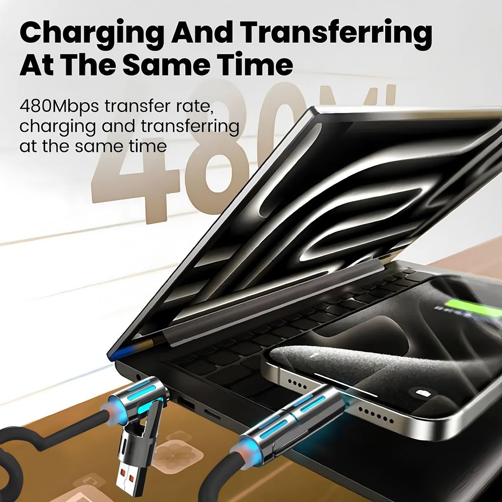 240W Coiled 4 In 1 Fast Charging Cable,USB A/C To USB C/L,Multi Functiona Retractable Cord for iPhone 17/16,Samsung Galaxy S25
