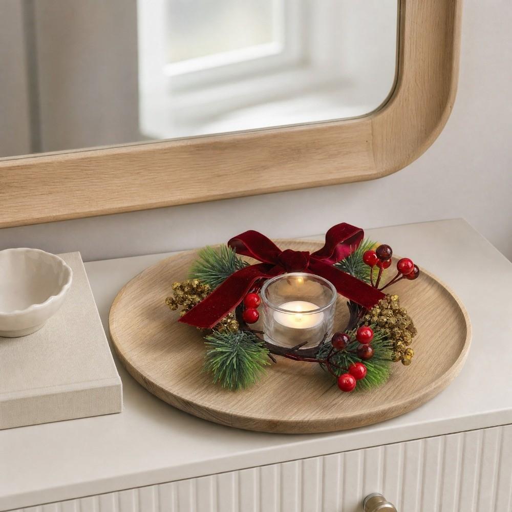 Bow/Flower Christmas Candle Ring Candlestick Wreaths Fireplace Mantel Decor