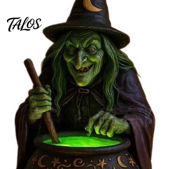 Figuritas Decorativas Detalladas Bruja de Halloween Caldero Lámpara, Adorno de Estatua de Resina, Luz de Mesa Única Espeluznante para Decoración de Escritorio