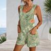 Sleeveless Tank Patch Pocket Romper Plus Size