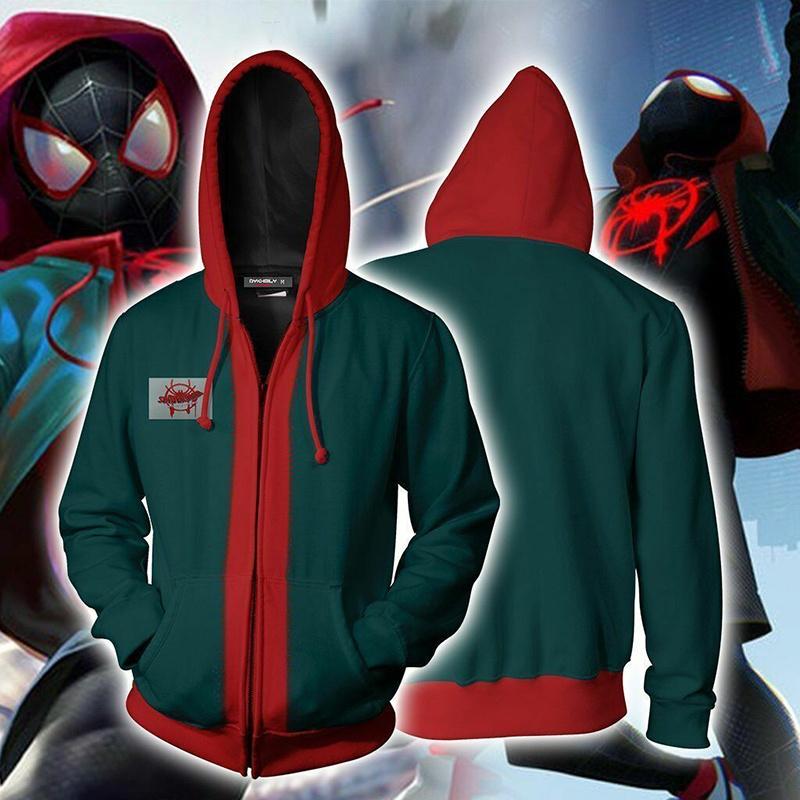 Men Miles Morales Spiderman Into The Spiderverse Hooded Sweatshirt With Long Sleeves And Highquality Spandex Material