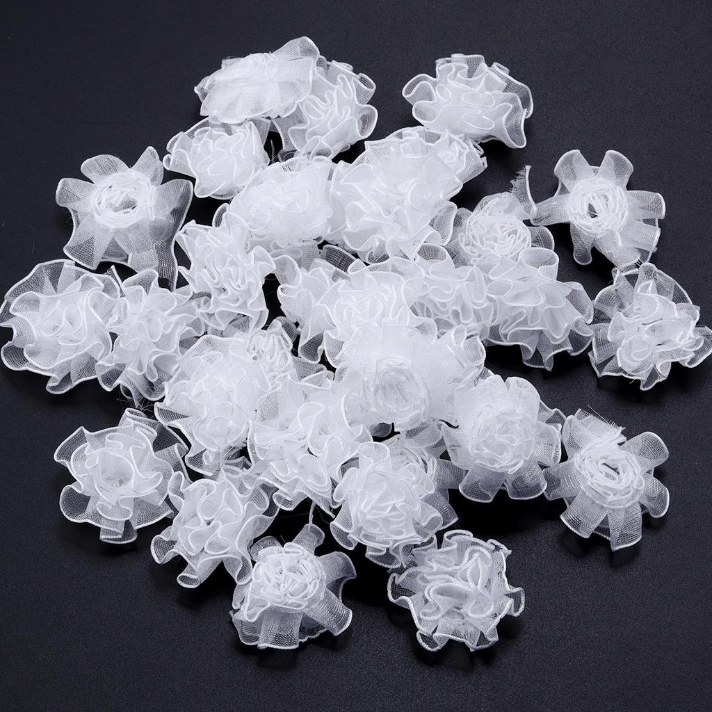 30pcs 3.5cm Snow Gauze Fabric Flower Colorful Carnation Artificial Flowers For DIY Wedding Party Clothing Headwear Decoration