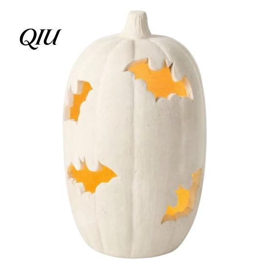 Halloween Pumpkin Decor Resin Figurine, Bat Hollow Out Lantern with Durable Collectibles Warm Light, Spooky Indoor Outdoor Home Table Fireplace Creepy