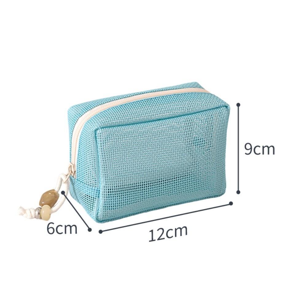 Portable Mesh Cosmetic Bag Zipper Closure Transparent Makeup Handbag Large Capacity Lightweight Storage Pouch