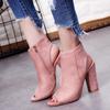 In Stock 2022 Spring/Summer Plus Size Side Zipper Chunky Heel Peep Toe Women's High Heel Sandals