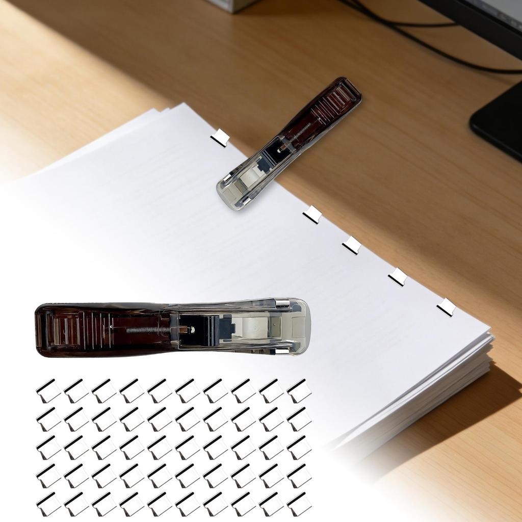 Portable Pusher Stapler With 50 Paper Clip Office Dispenser Reusable Binder Clip Stapler For Book Binding Machine Office Supplie