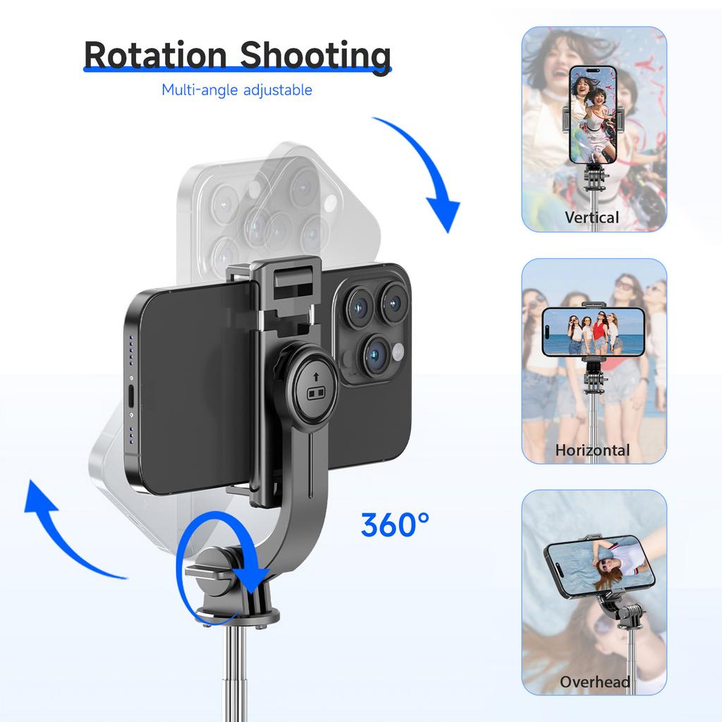Ausziehbarer Selfie-Stick-Stativ mit Fernauslöser für Telefon, Vielseitig, Ausziehbar, 360 Grad Drehbar, Leicht, Kompakt, Selfie-Stick-Stativ
