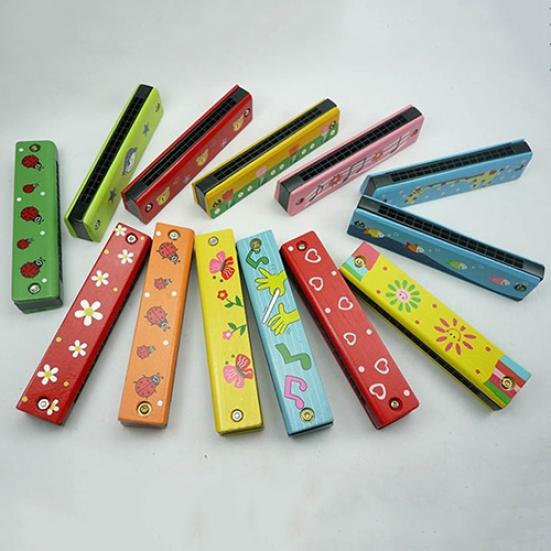 Children 16 Holes Double Row Wood Harmonica Musical Instruments Educational Toy