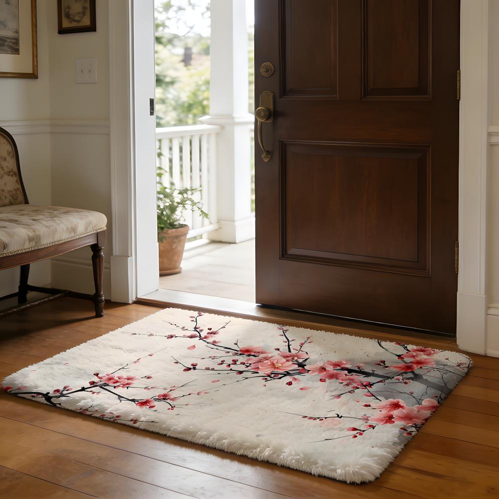 Plum Blossom Flower Floor Mat Soft Flannel Absorbent Mat Non-Slip Rug Home Bedroom Bathroom