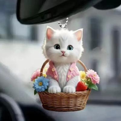 Christmas Car Accessories Hanging Decoration Lightweight Cat Shape Design with Lanyard Easy To Hang Christmas Tree Ornament