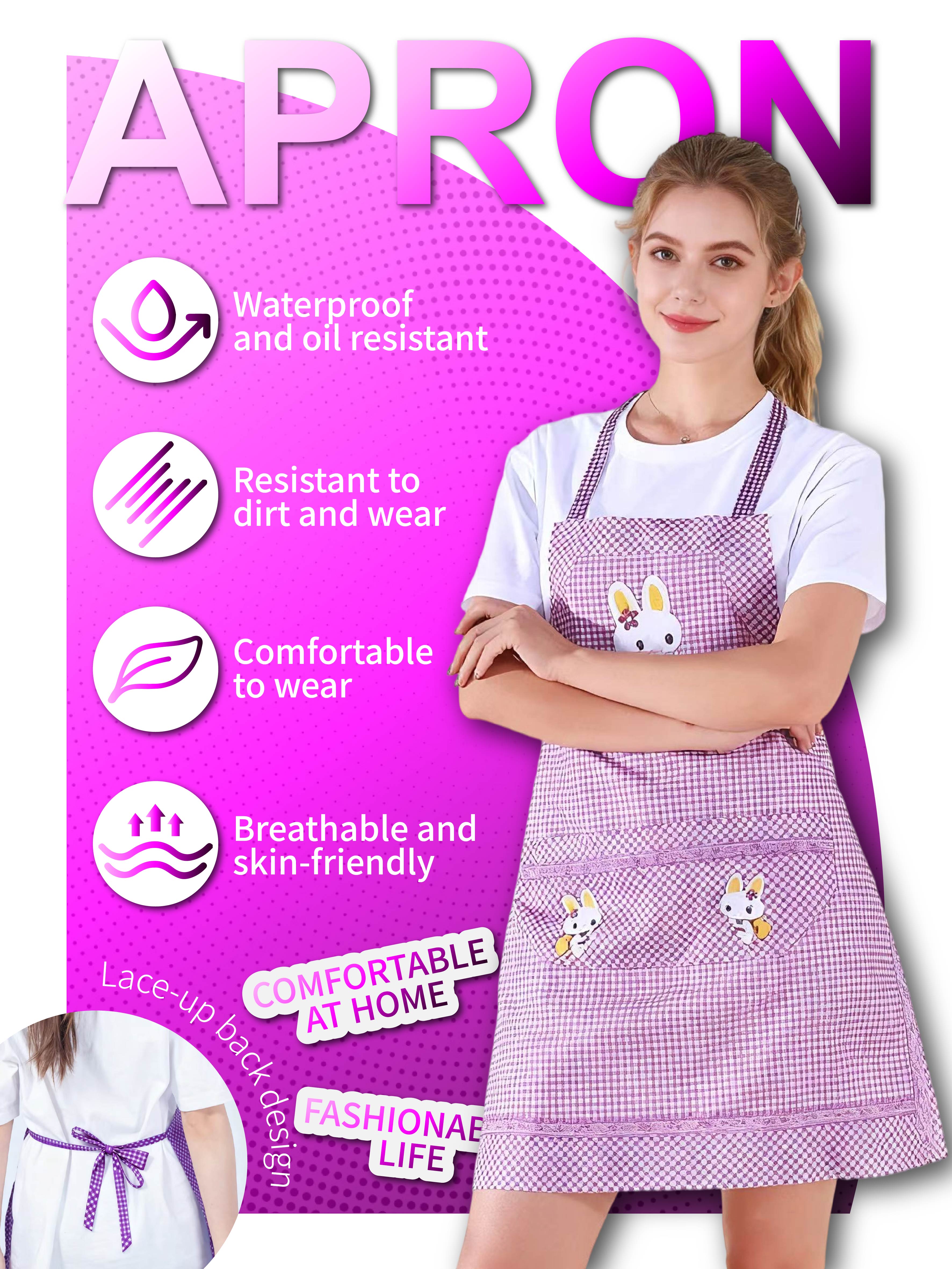 Cute Rabbit Checkered Waterproof Kitchen Apron: Comfortable & Stylish Home Cooking Wear