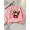 Girls' Sweatshirt, Girls' Clothes, Girls' Round Neck Fashion Sweatshirt, Leopard Print Bow Cherry, Girls' Autumn And Winter Trendy Print Sweatshirt