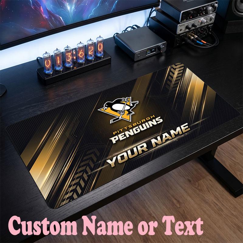 Pittsburgh Penguins Customized Name Text Mouse Pad, Large Desk Mouse Mat Personalized Home Office Present
