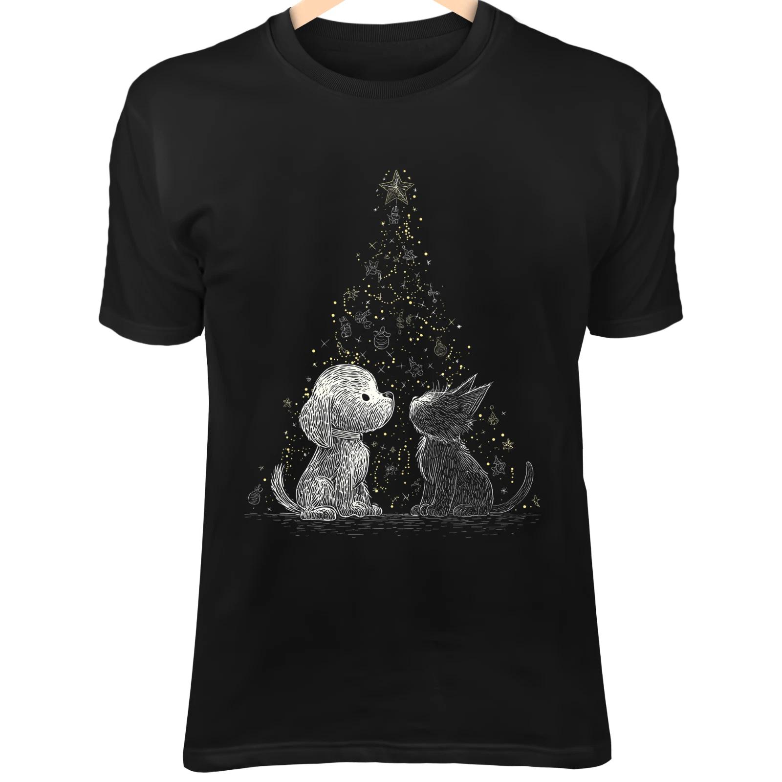 Christmas Dog & Cat Line Art - Cute Minimalist Cartoon Decorating Glowing Tree 4XL