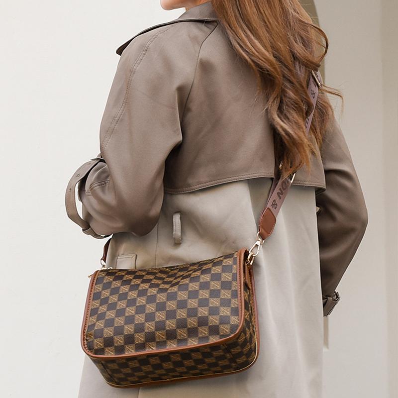 Classic Plaid Bags For Women Fashion Printed Shoulder Bag Large-Capacity Pu Leather Crossbody Bag Daily Use Handbag Purse CLE