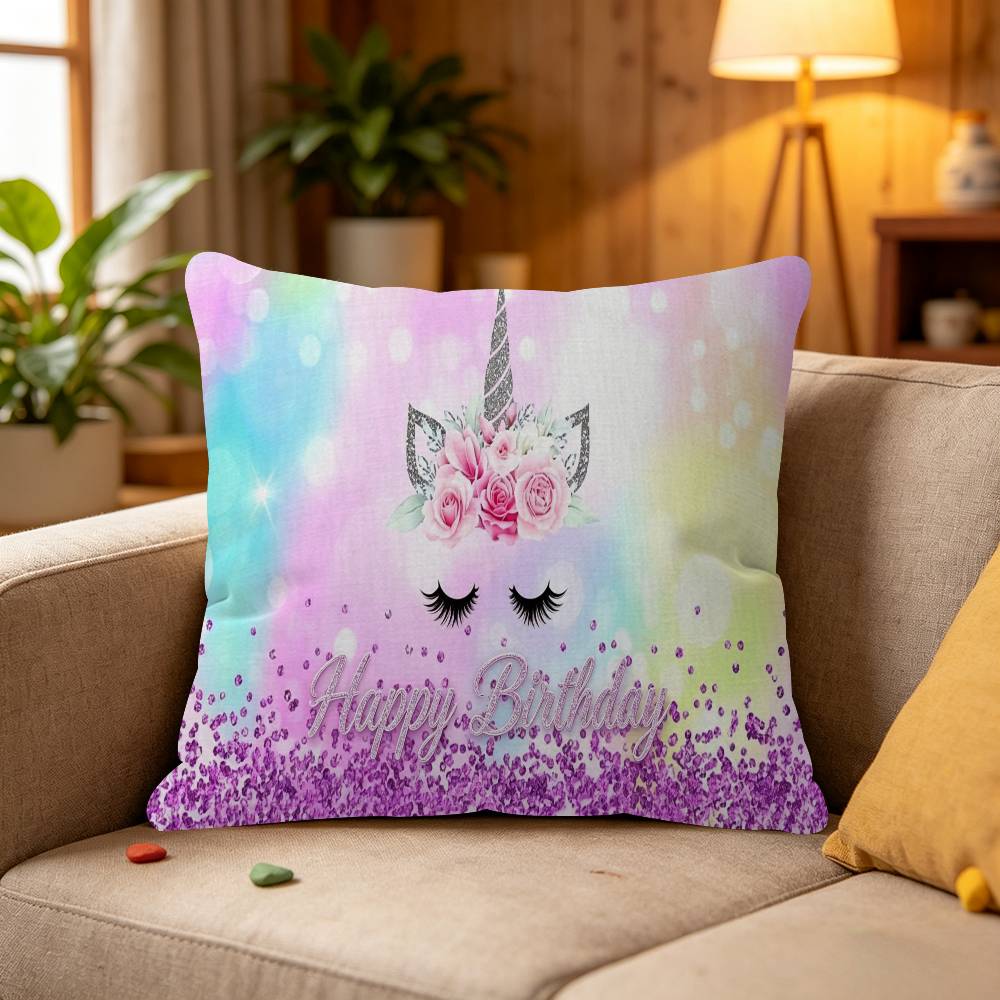 Unicorn Birthday Decor Rainbow Unicorn Personalized Pillow Dust Cover Bedroom Kids Party Decor Pillowcase Birthday Children Gift