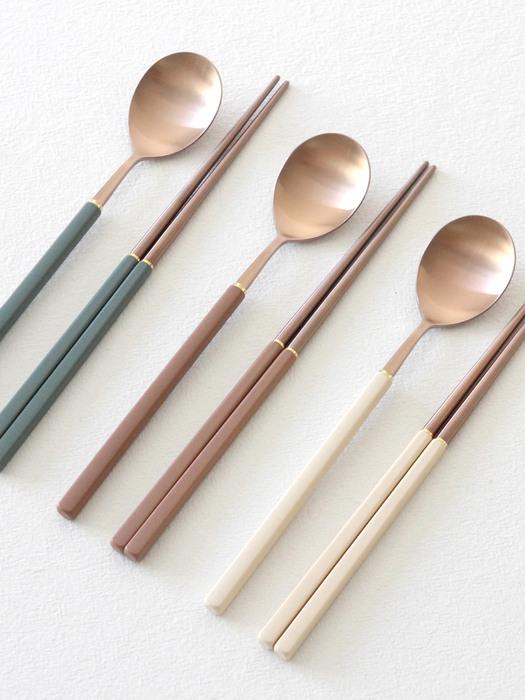 kamomekitchen Набор столовых приборов Eiffel Bogenpino Rose Gold 3 цвета Brown spoon and chopstick set