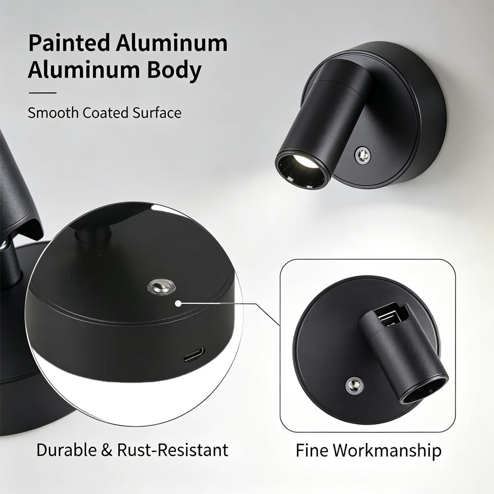 Rechargeable LED Wall Lamp Touch Night Lights Aluminium Magnetic Spotlight 360° Rotation for Bedroom Bedside Reading Lighting