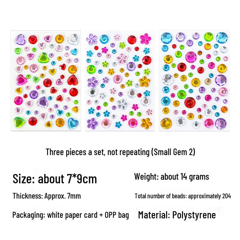 Gem Stickers: Kids' 3D Acrylic Crystal DIY Rhinestone Decorations, Colorful Cross-Border Designs for Girls