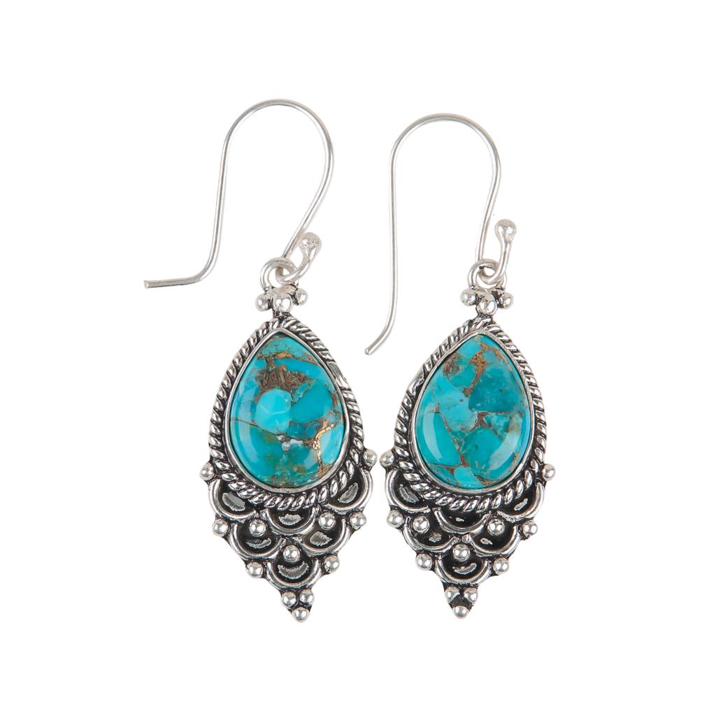 Blue Copper Turquoise Gemstone 925 Sterling Silver Jewelry Handmade Earrings EE-85-32