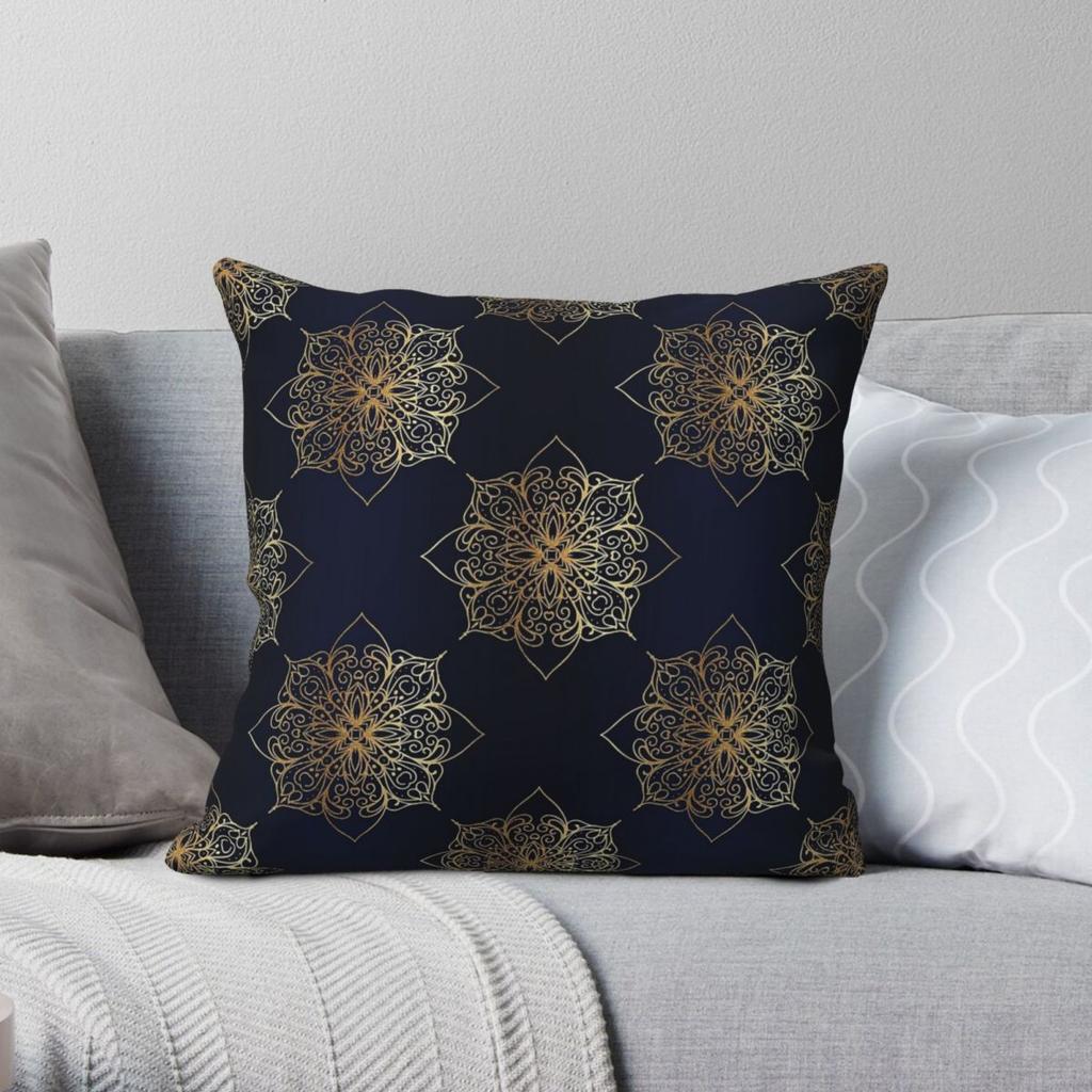 Navy Gold Square Pillowcase Polyester Linen Velvet Creative Zip Decorative Throw Pillow Case Car Cushion Case Wholesale x