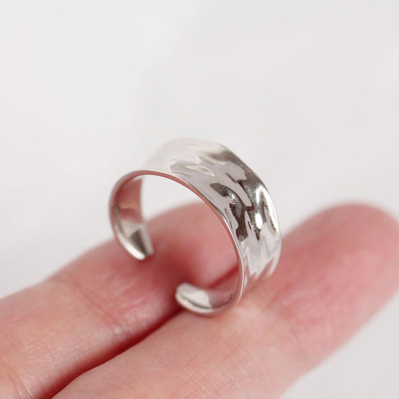 Korean-Japanese Style S925 Sterling Silver Minimalist Irregular Wide Band Open Ring for Women