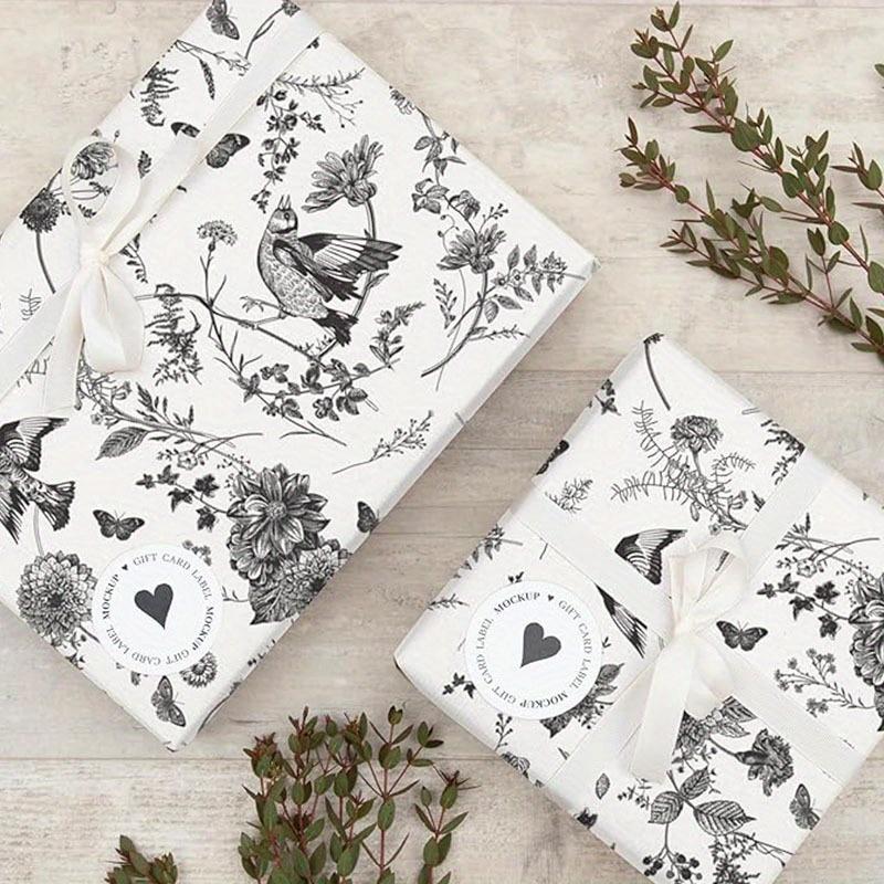 1set/ 50pcs Black Floral Tissue Paper Flower Bird Butterfly Gift Wrap, DIY Crafts Packaging Wedding Birthday Dress Up, 13.7 X 19.6 Inches