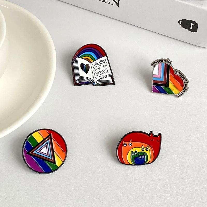 LGBT Pride Enamel Pins Custom Rainbow Book Cats Feather Tooth Heart Shape Brooches Lapel Badges Jewelry Gift for Partner  Lover
