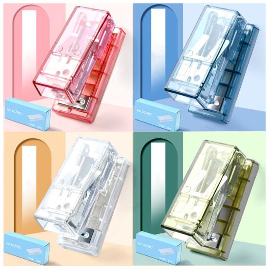 Stapler Transparent Labor-saving Flexible with Staples Book Order Plastic Mini Size Binder Desktop Stapler School Supplies