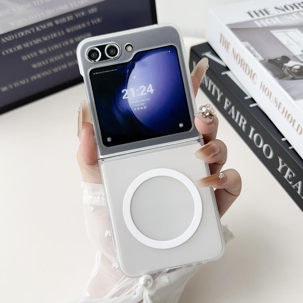 New Samsung ZFlip6 Skin Soft Magnetic Suction Phone Case Suitable for Zflip5 Ultra Thin Tempered High Transparency PC
