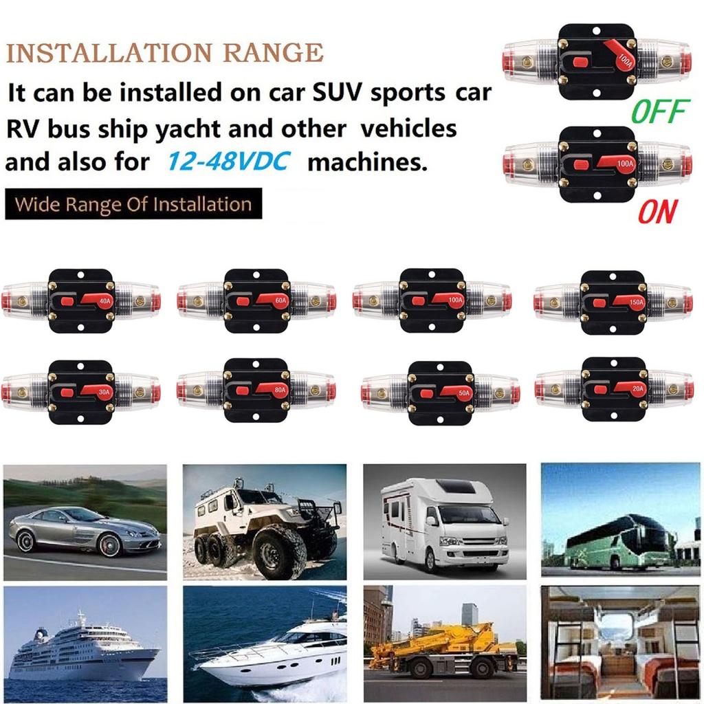 Holders 40amp 20A 30A 50A 60A 80A 100A 150A Circuit Breaker For Car Audio And Amps Overload Nverter 12V-24V Replace Fuses