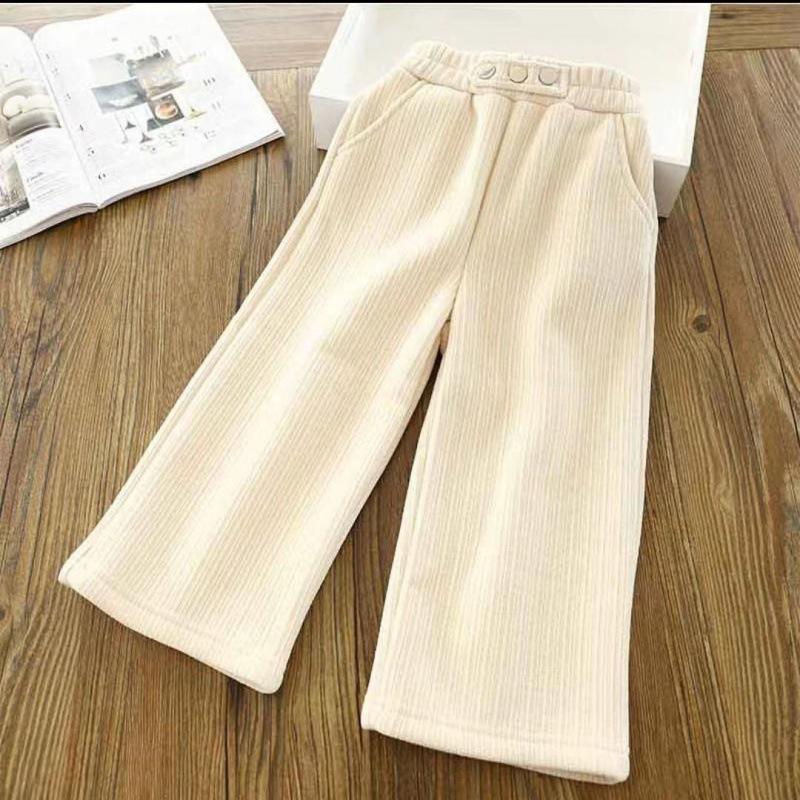 

Брюки широкие из бархата для девочек осень/зима 2023 г.: Стильные, удобные брюки для молодежи 140 cm грязно-белый