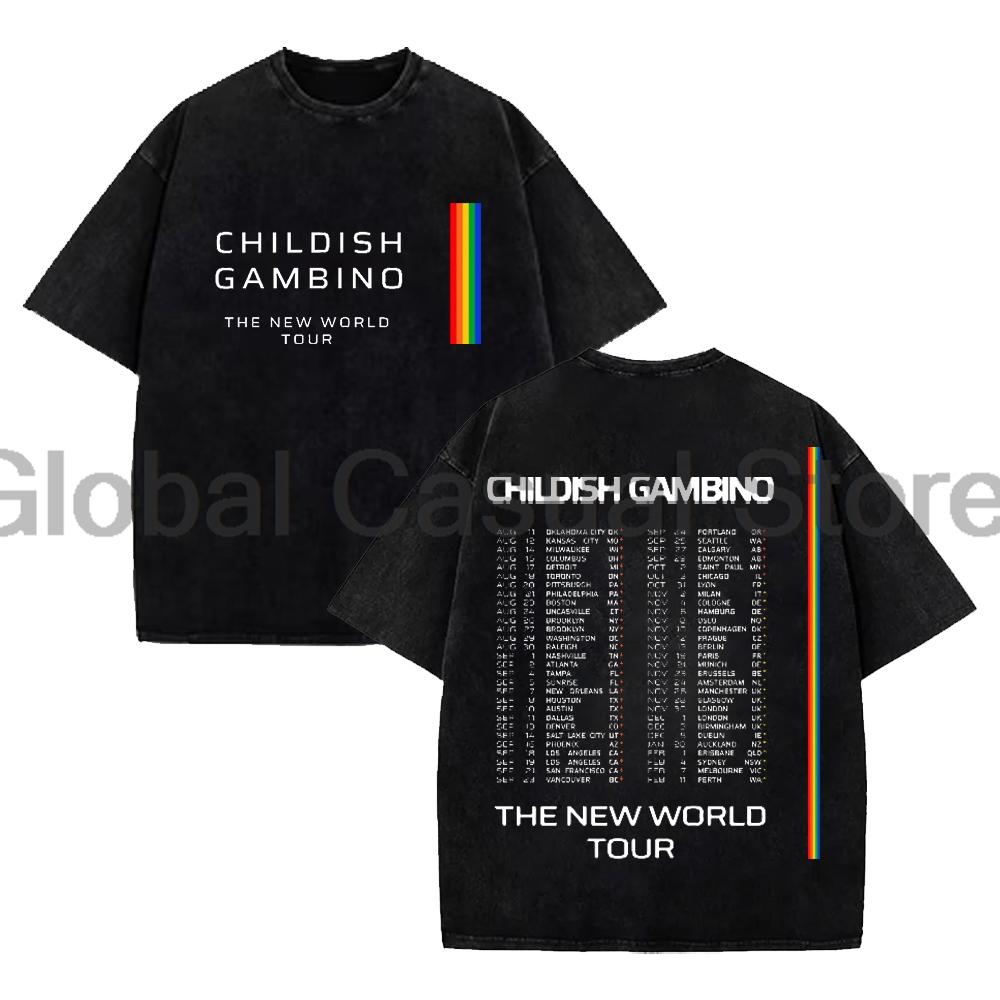 Childish Gambino The New World Tour Tshirt Short Sleeve Cotton Washed Tee Women Unisex Streetwear Hip Hop Clothes M