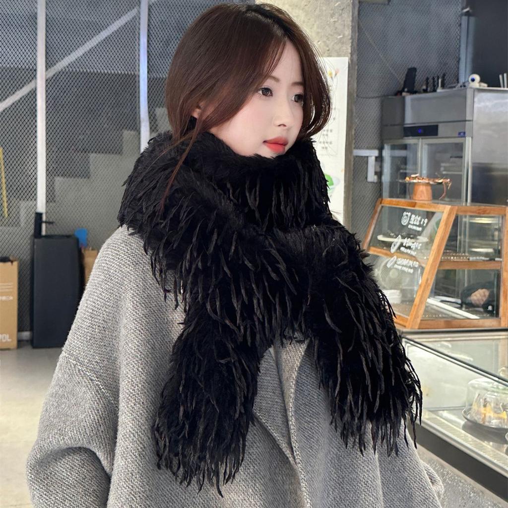 Imitation Ostrich Tassel Versatile Spice Girl Plush Long Hair Scarf Encryption Premium Sense Thickened Warm Scarf Shawl